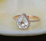 1ct Engagement Ring Pear Cut Diamond Round Accent Halo 14k Rose Gold Finish