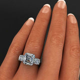 4ct Asscher Cut Diamond Engagement Ring 14k WhiteGold Over Round Accents Trilogy