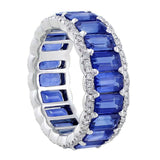 8Ct Emerald Cut Blue Sapphire Diamond Halo Eternity Band 14K White Gold Finish