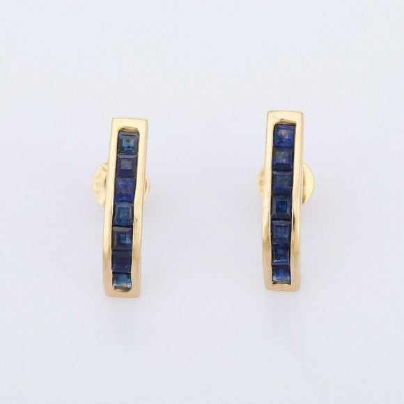 2ct Drop Earrings Princess Cut Blue Sapphire Vertical Bar 14k Yellow Gold Finish