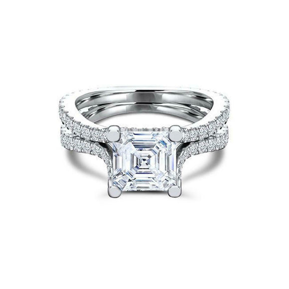 Dual Split Shank Solitaire Ring 2.5ct Asscher Cut Diamond 14k White Gold Finish