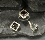 2ct Engagement Ring Asscher Cut Red Garnet Diamond Halo 14k White Gold Finish