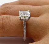 2Ct Asscher Diamond Hidden Halo Solitaire Engagement Ring 14K White Gold Finish