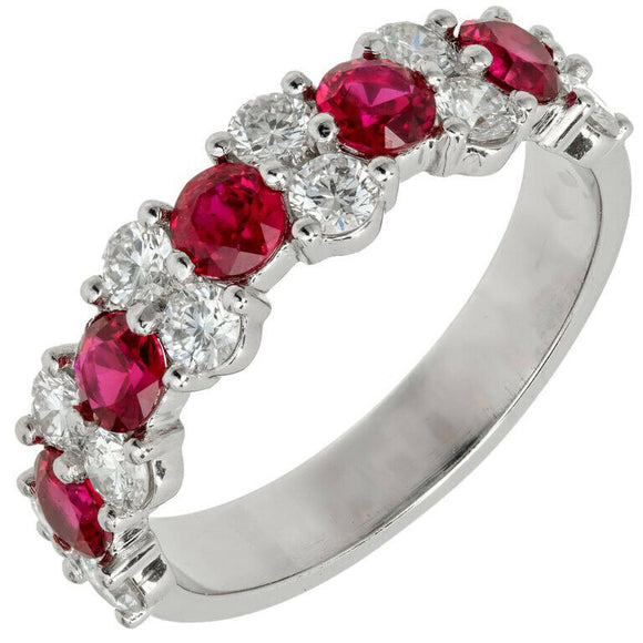 2.6ct Round Cut Pink Ruby Engagement Ring Unique Design 14k White Gold Finish