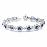 25ct Oval Cut Blue Sapphire Diamond Halo Tennis Bracelet 14k White Gold Finish