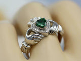 1ct Heart Cut Green Emerald Engagement Ring Claddagh Irish 14k White Gold Over