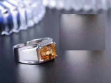 3ct Emerald Cut Yellow Citrine Solitaire Engagement Men Ring 14k White Gold Over