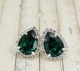 2ct Pear Cut Green Emerald Halo Women Dangle Drop Earrings 14k White Gold Finish