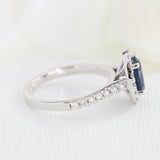 1.2ct Oval Cut Blue Sapphire Bridal Set Engagement Ring 14k White Gold Finish