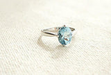 1.5ct Oval Cut Blue Aquamarine Engagement Ring Solitaire 18k White Gold Finish