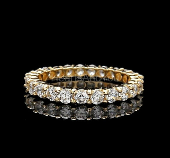 2ct Round Cut Moissanite Full Eternity Women Wedding Band 14k Yellow Gold Plated