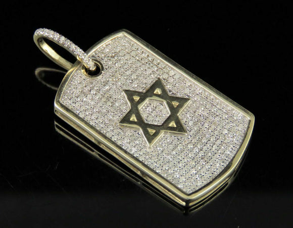 0.75ct Round Cut VVS1D Diamond Pendant Star of David Dogtag 14k Yellow Gold Over