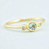 1ct Round Blue Aquamarine Engagement Ring Minimalist Trilogy 14k YellowGold Over