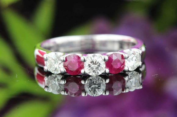 1.8ct Round Cut Pink Ruby Five Stone Wedding Band Ring 14k White Gold Finish