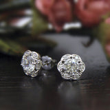 Vintage Art Deco Stud Earrings 1ct Round Cut VVS1D Diamond 14k White Gold Finish