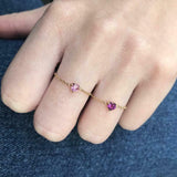 0.1ct Heart Cut Pink Ruby Dainty Chain Engagement Ring 14k Yellow Gold Finish