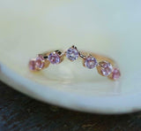 0.6ct Wedding Band Round Cut Pink Sapphire Curved Stackable 14k Yellow Gold Over