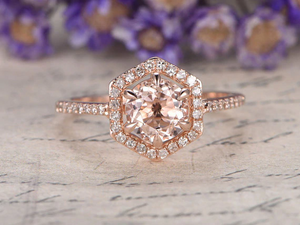 2.3ct Round Cut Peach Morganite Engagement Ring Diamond Halo 14k RoseGold Finish