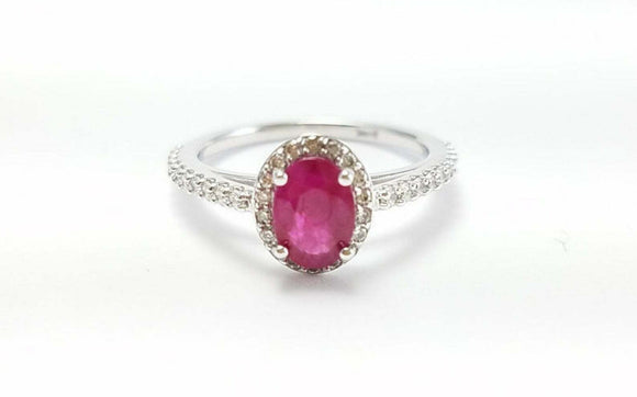 1.6ct Oval Pink Ruby Engagement Ring Diamond Halo Solitaire 14k White Gold Over