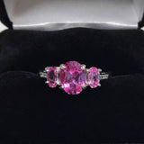 3ct Oval Cut Pink Sapphire Diamond Trilogy Engagement Ring 14k White Gold Finish