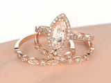 3ct Marquise Cut Peach Morganite Trio Set Engagement Ring 14k Rose Gold Finish