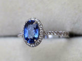 2.4ct Engagement Ring Oval Blue Sapphire Round Accent Halo 14k White Gold Finish