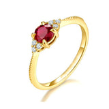 1ct Round Cut Ruby Engagement Ring Thin Minimalist Petite 14k Yellow Gold Finish