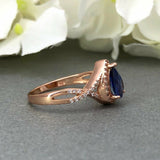 1.9ct Pear Cut Blue Tanzanite Halo Infinity Engagement Ring 14k Rose Gold Finish