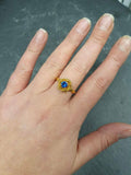 1ct Engagement Ring Round Cut Blue Sapphire Flower Solitaire 14k YellowGold Over