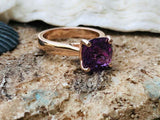 2ct Engagement Ring Cushion Cut Purple Amethyst Solitaire 14k Rose Gold Finish