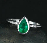 1ct Pear Green Emerald Solitaire with Accents Engagement Ring 14k WhiteGold Over