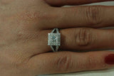 3ct Princess Cut Diamond Engagement Ring Dual Halo Split Band 18k WhiteGold Over