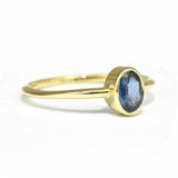 1ct Oval Blue Sapphire Bezel Set Solitaire Engagement Ring 14k YellowGold Finish