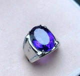 3ct Oval Cut Purple Amethyst Solitaire Engagement Men Ring 14k White Gold Finish