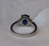 2.4ct Oval Cut Blue Sapphire Diamond Accent Solitaire Ring 14k White Gold Finish