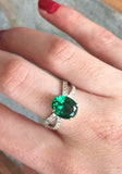 1.6ct Engagement Ring Oval Cut Green Emerald Split Shank 14k White Gold Finish