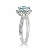 2Ct Oval Cut Blue Aquamarine Engagement Ring 14K White Gold Finish Diamond Halo