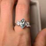 2.3ct Marquise Cut Blue Aquamarine Engagement Ring Trilogy 14k White Gold Finish