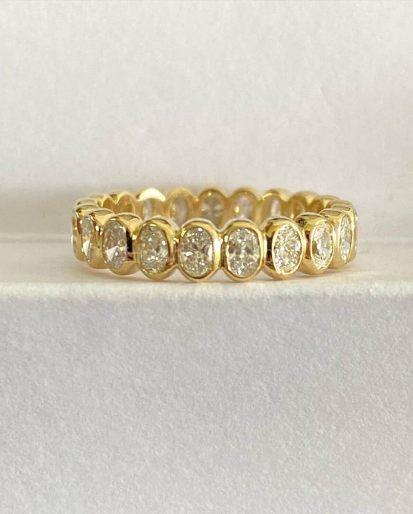 2ct Oval Simulated Diamond Bezel Full Eternity Wed Band 14k Yellow Gold Plated