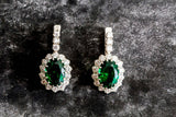 2.1ct Drop Earrings Oval Cut Green Emerald Diamond Halo 14k White Gold Finish