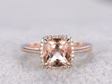 1.5ct Cushion Peach Morganite Engagement Ring 14k RoseGold Finish Halo Solitaire