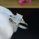 1.7ct Emerald Cut Diamond Solitaire Butterfly Accents Ring 14k White Gold Finish