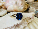 2.4ct Engagement Ring Round Cut Blue Sapphire Solitaire 14k White Gold Finish