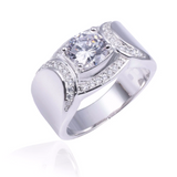 2.6ct Round Cut Diamond Fancy Engagement Wedding Ring Mens 14k White Gold Finish