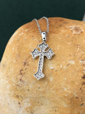 1ct Round Cut VVS1D Diamond Pendant with Chain Christ Cross 14k WhiteGold Finish