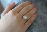 2ct Engagement Ring Round Cut Diamond Split Shank Hexagon Halo 14k RoseGold Over