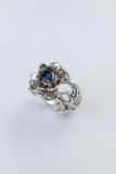 1ct Round Blue Sapphire Engagement Ring Flower Leaf Solitaire 14k WhiteGold Over