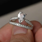 Crown Design Engagement Ring 1.5ct Pear Cut VVS1D Diamond 18k White Gold Finish