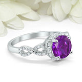 2ct Round Purple Amethyst Engagement Ring Twist Shank Halo 14k White Gold Finish