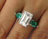 3.5Ct Emerald Cut Diamond Green Pear Accents Solitaire Ring 14K White Gold Over